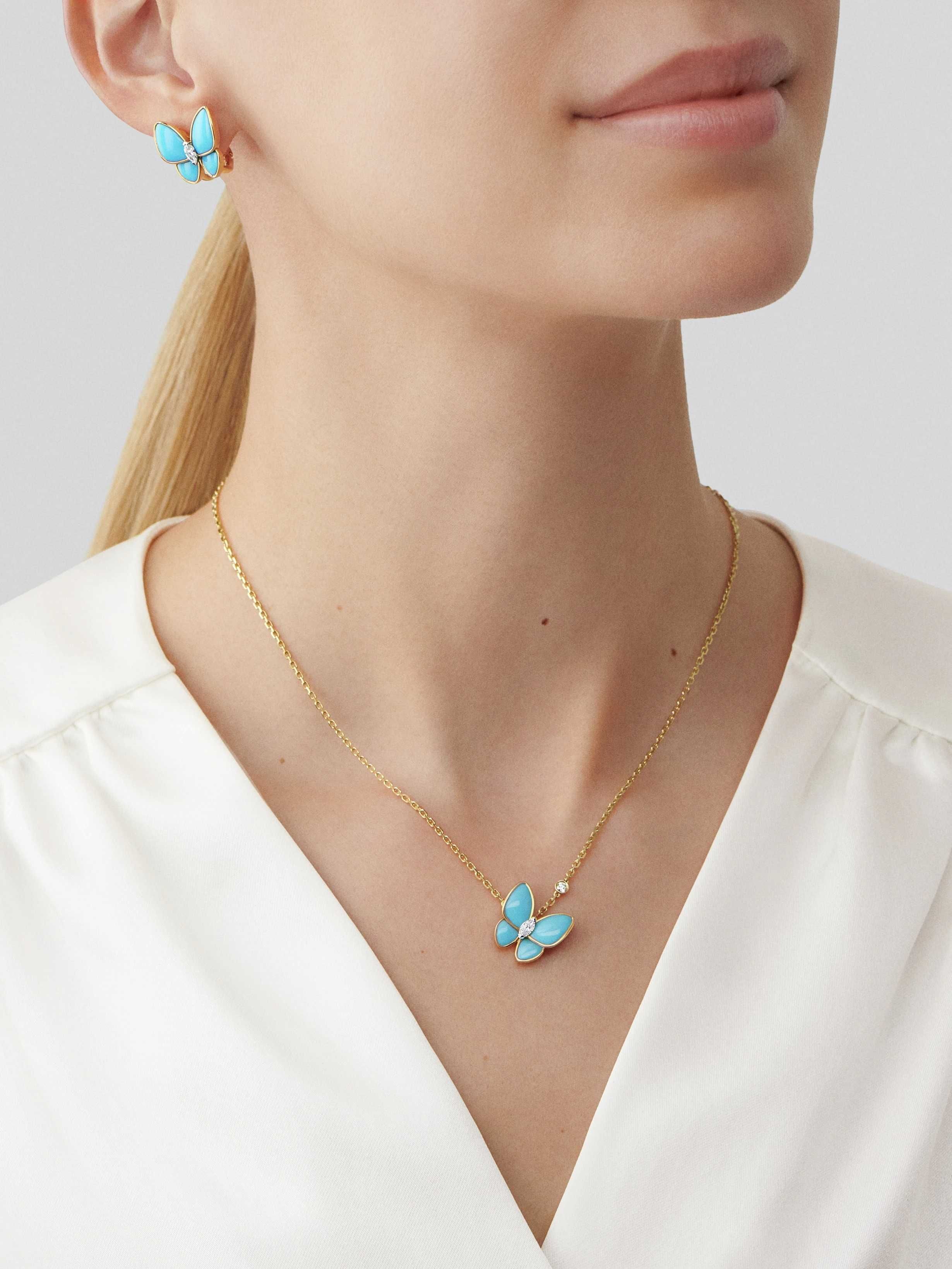 Van Cleef & Arpels VCA Gold Turquoise Two Butterfly Дамски Обеци