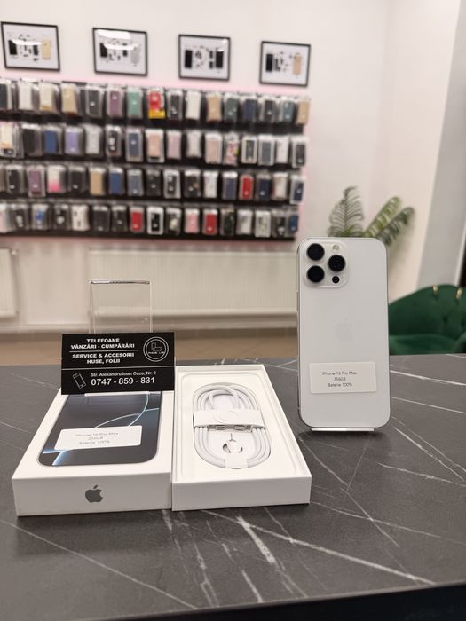 iPhone 16 Pro Max - Alb - 256Gb - Baterie 100% - Garantie 2 Ani