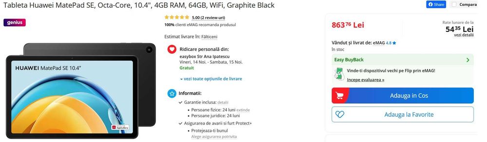 Tableta Huawei MatePad SE, Octa-Core, 10.4", 4GB RAM, 64GB, WiFi