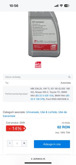 Ulei cutie viteze automata  CVT Totota hibryd