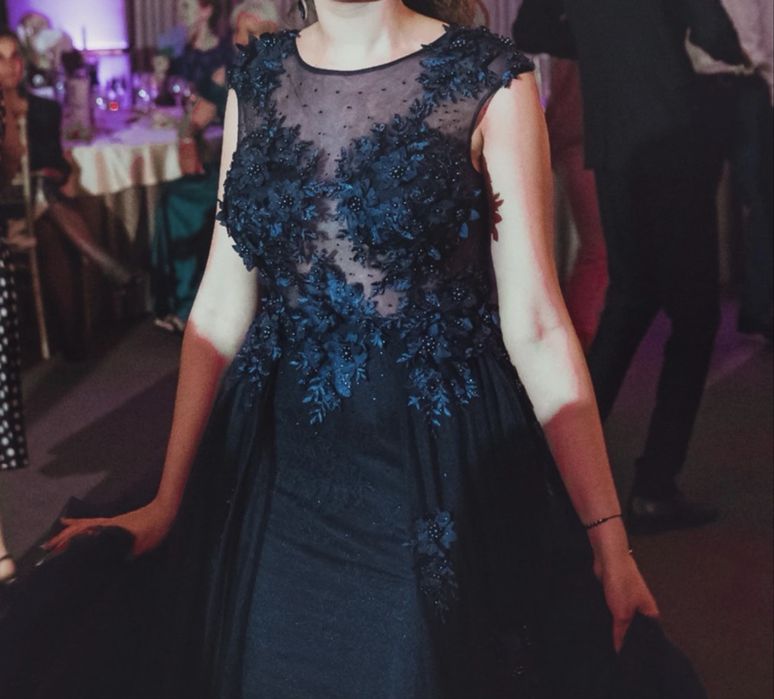 Rochie sirena voal bleumarin