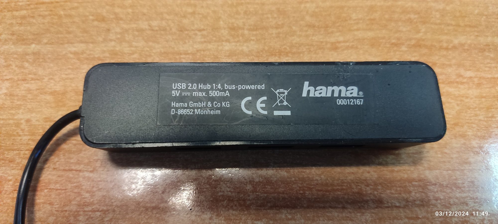 Hub USB Hama 00012167 negru