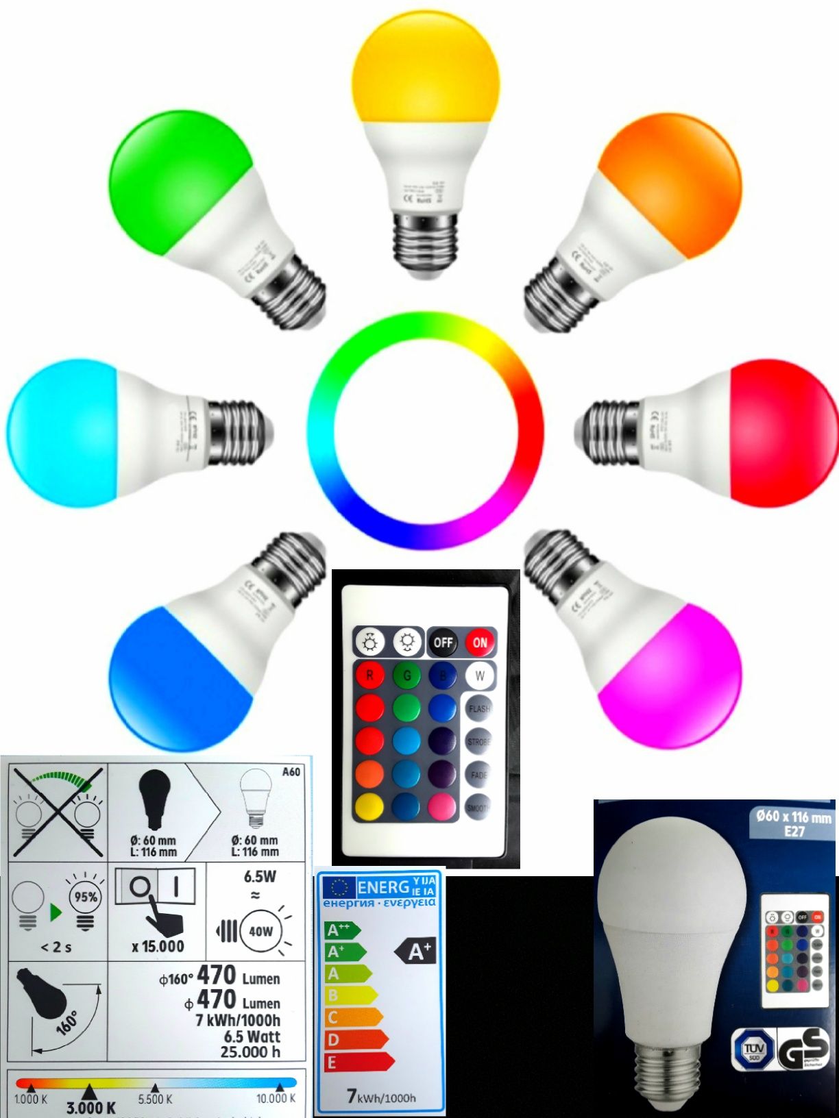 Becuri LED 16 Culori cu Telecomandă - NOU - 30 Lei