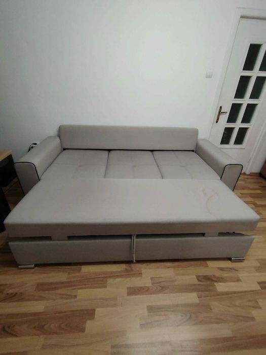 Canapea extensibila de dormit, culoare Gri, 3 perne, fara transport