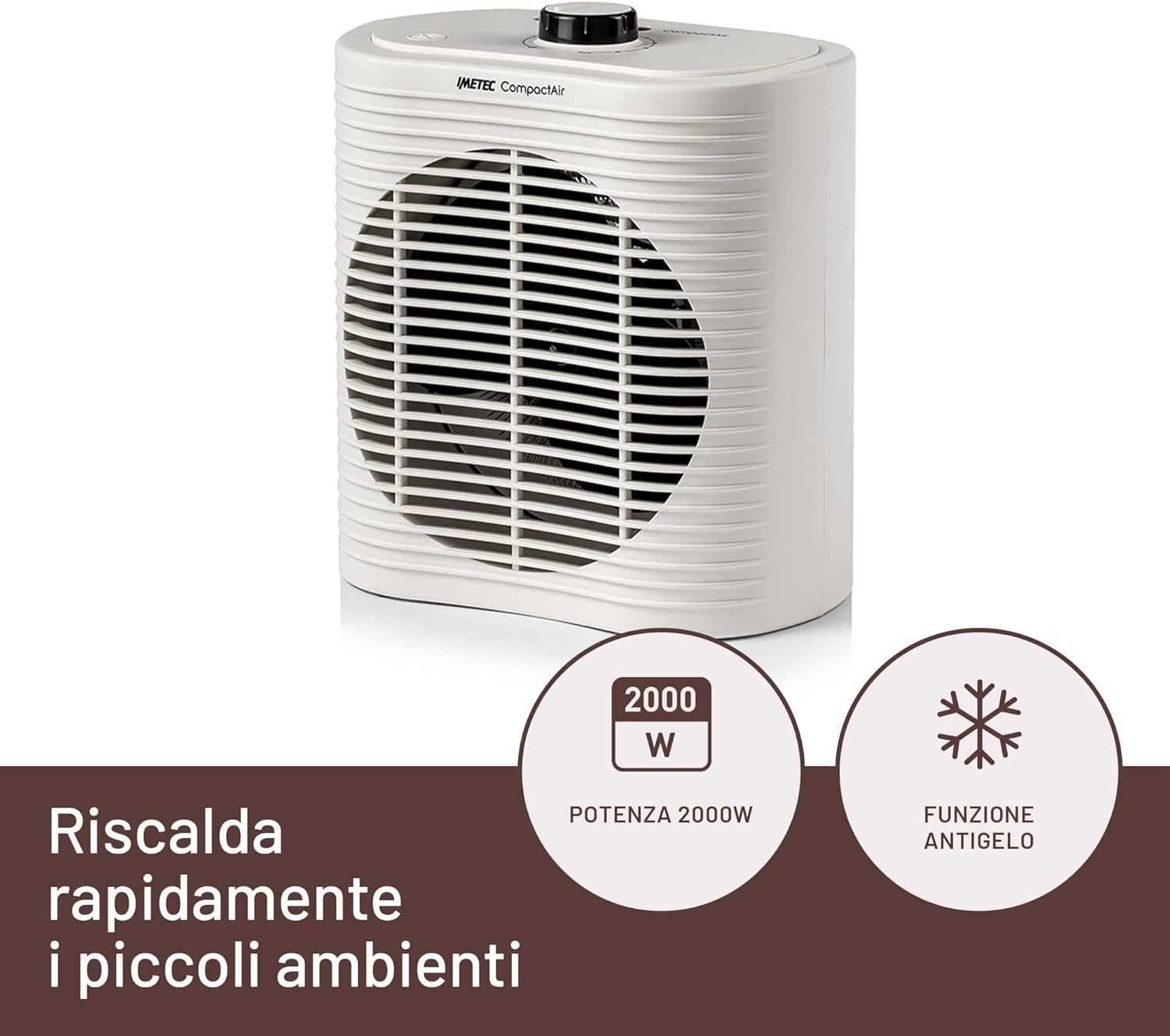 Вентилаторна печка, Imetec Compact Air, Малка и мощна,2000W, калорифер