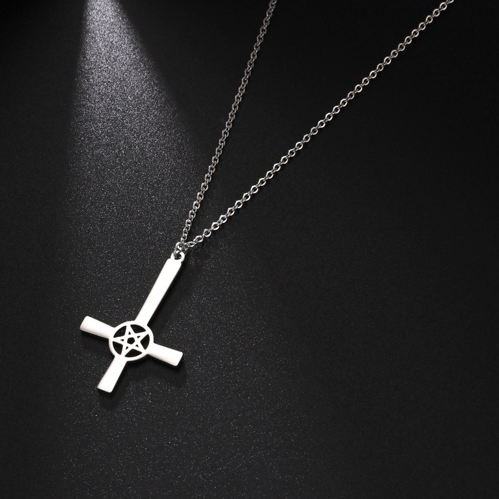 Сатанински медальон / Обратен Кръст с Пентаграм - Неръждаема Стомана /
