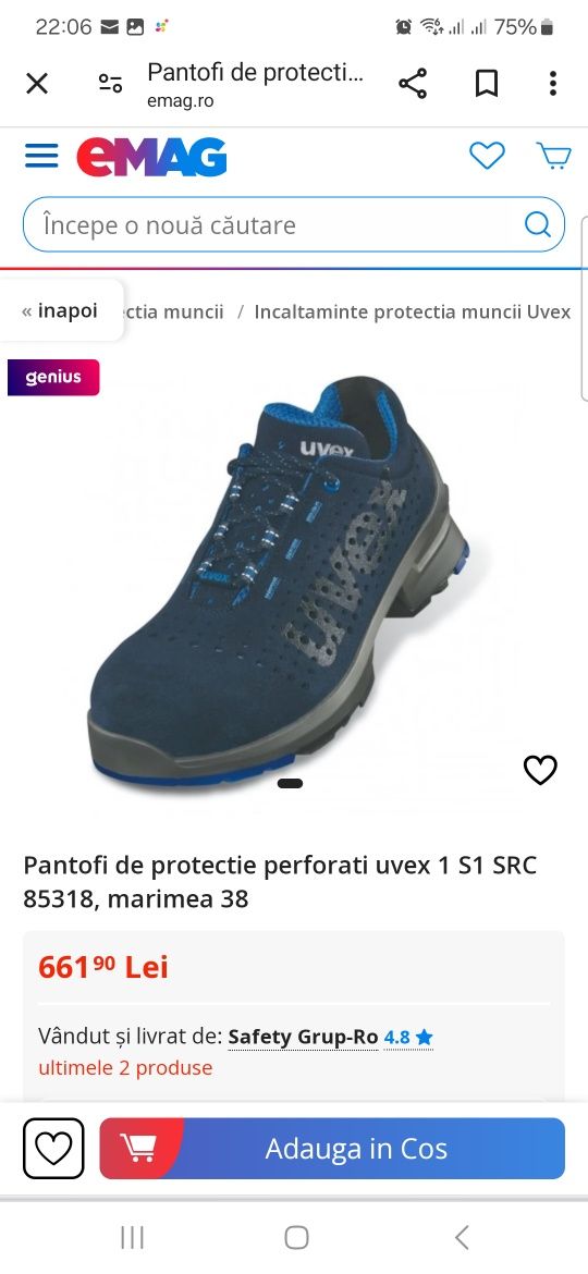 Pantofi de protectie perforati uvex 1 S1 SRC 85318