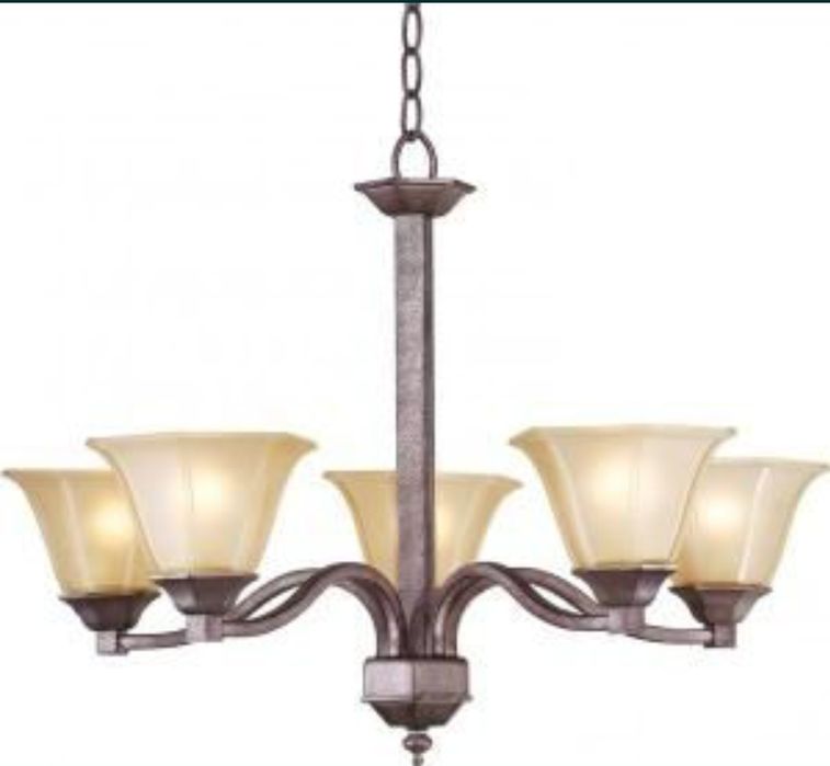 Candelabru lustra corp iluminat 5x60W E27 metal maro, sticla bej