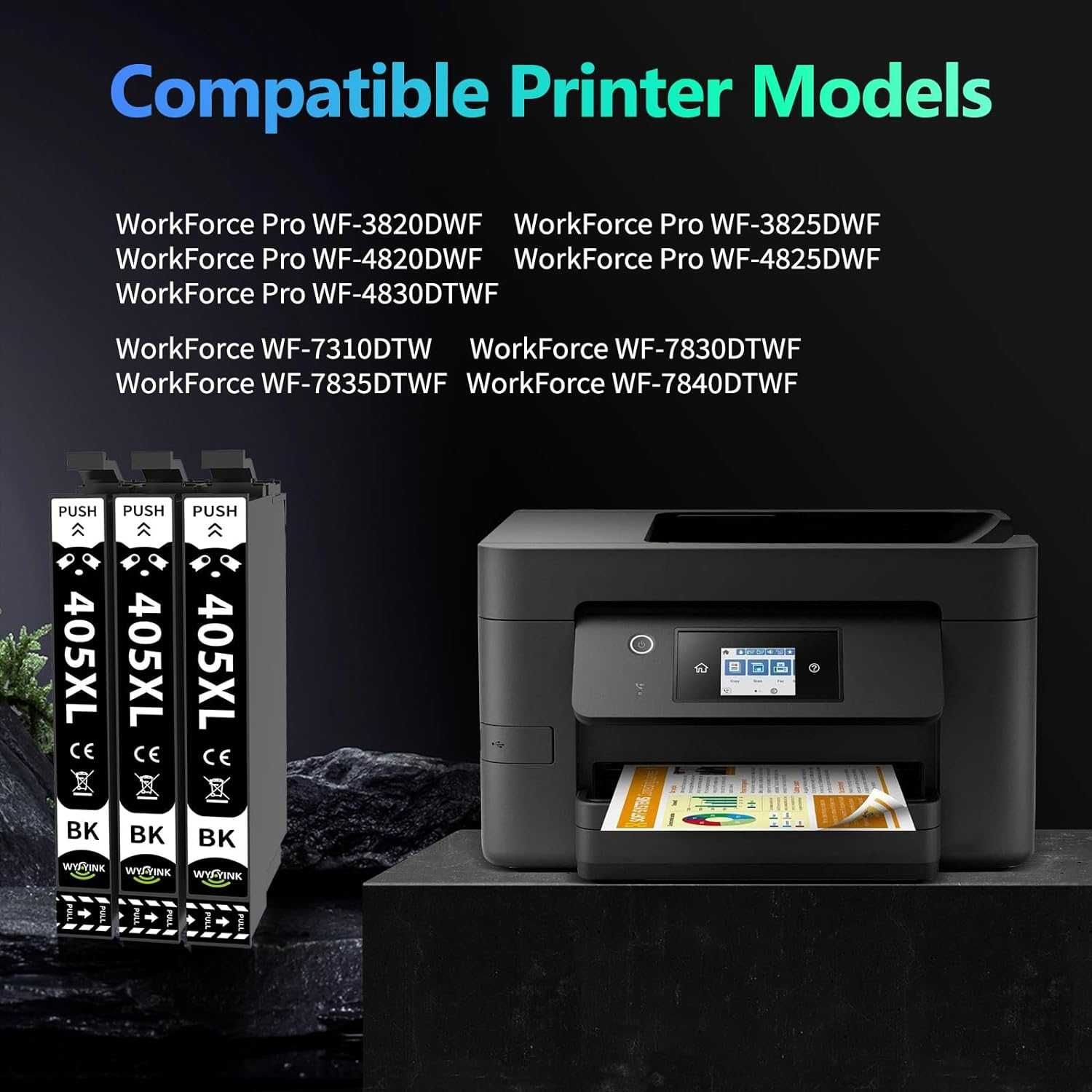 WYFYINK 405XL Съвместим с черни касети за Epson 405 XL 405XL, 3 черни