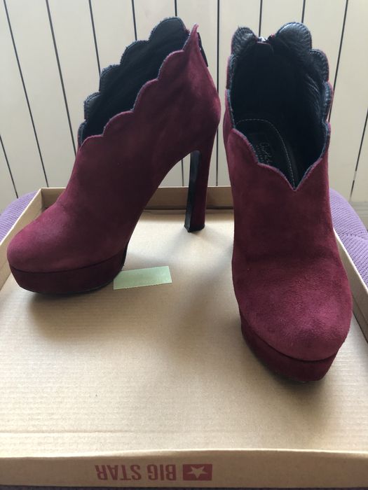 Botine / ghete din piele intoarsa, bordo, masura 36/37 - Musette