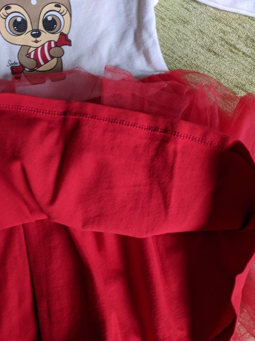 Коледна рокля, плътно памучно трико, 2-3,5 г., 98 см