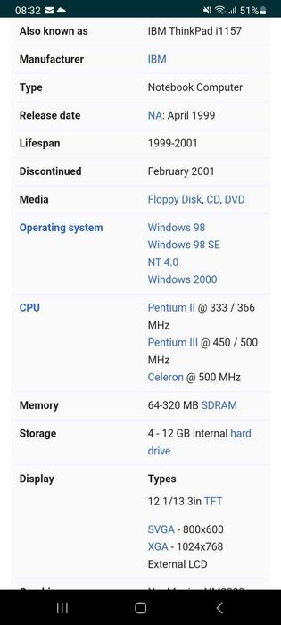 Laptop Pentium 2 mobile ibm think pad 570 13 inch