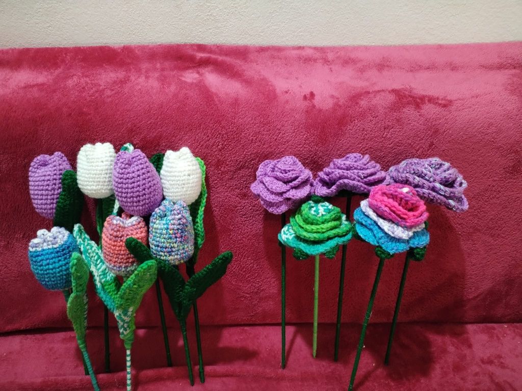 Genți, flori, buchete de flori crosetate, handmade