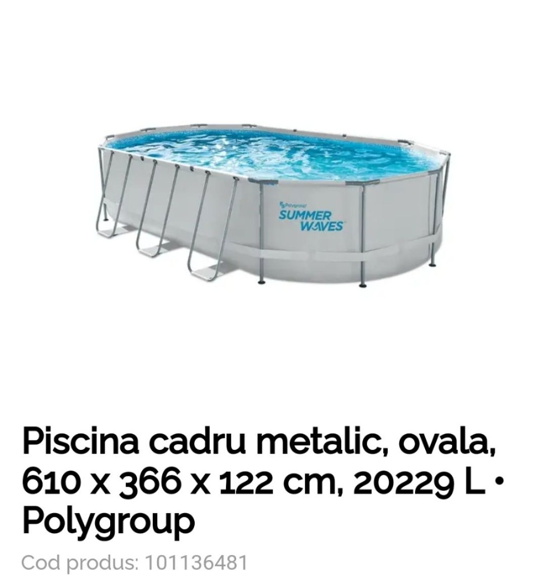 Piscina cadru metalic, ovala, 610x366x122cm, 20229 litri