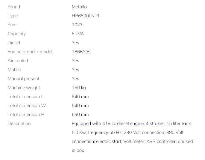 Generator Curent Diesel 5kVA Metallo HP6500LN-3 Olanda (Nou/Factura)