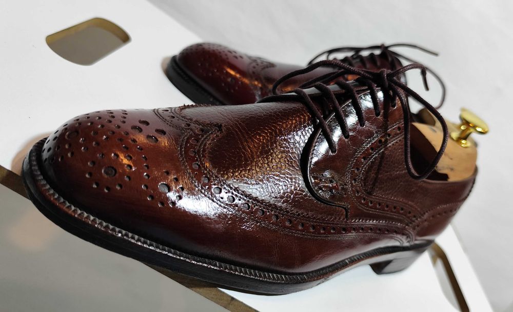 Pantofi wingtip derby 41 41.5 de lux Moreschi lucrati manual piele nat