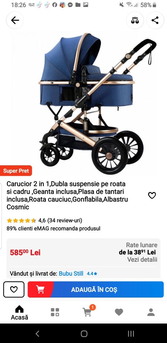 Carut 2 in 1 .Dubla suspensie pe roata si cadru