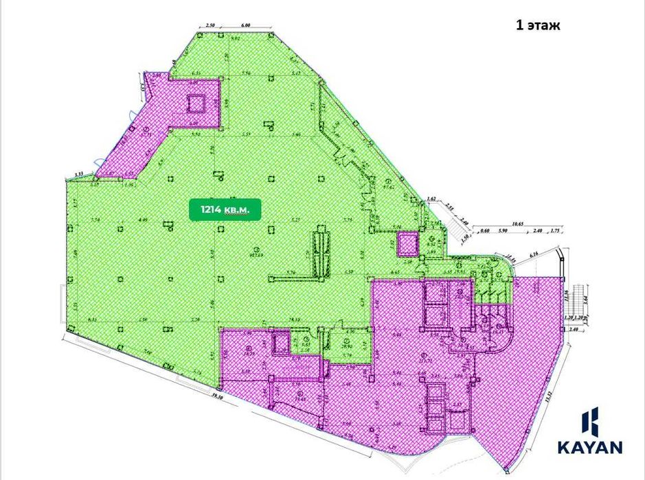 Комм-ое помещение на 1 этаже Бизнес-центра "А" класса Kayan - 1 214 м2