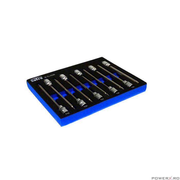 Trusa torx, biti, lungi 140 mm, 10 piese, 3/8" T10-T55, Satra