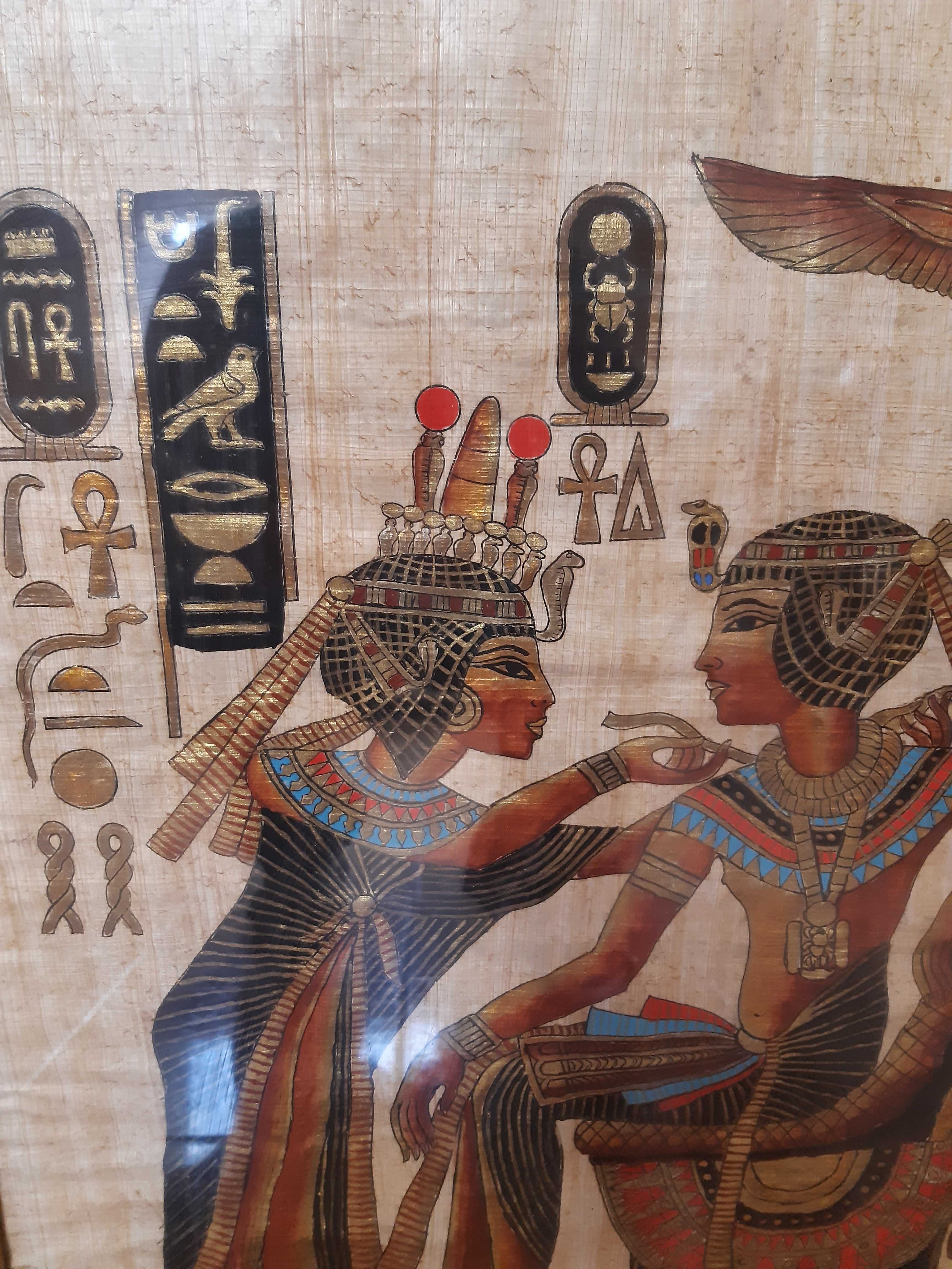 Set tablouri papirus, din Egipt, cu rama lemn, inaltime 61 cm