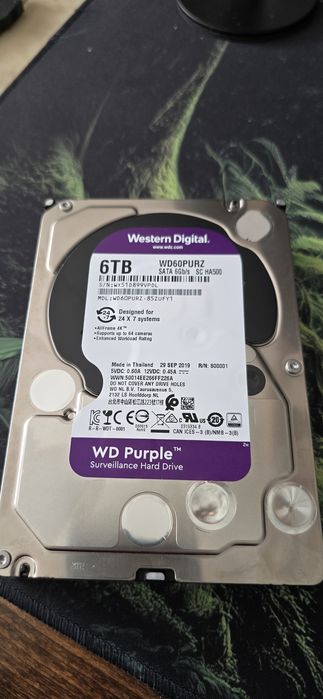 *НОВ* 6TB HD Western Digital Purple WD Internal Hard Drive SATA 3.5"