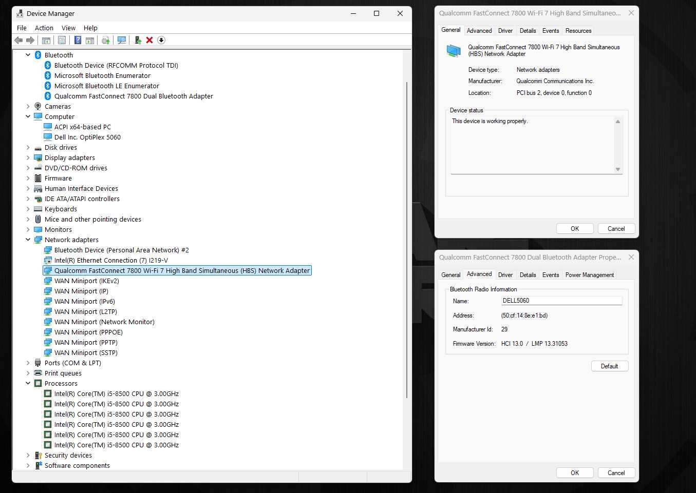 Qualcomm QCNCM865 wifi7 intel+amd suport win 11
