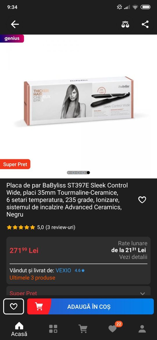 Placa intins paru Babyliss