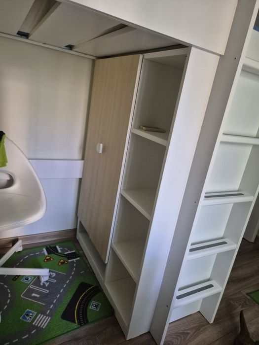 Pat supraetajat cu birou  cu sertare si scaun, pat 90x200 ikea