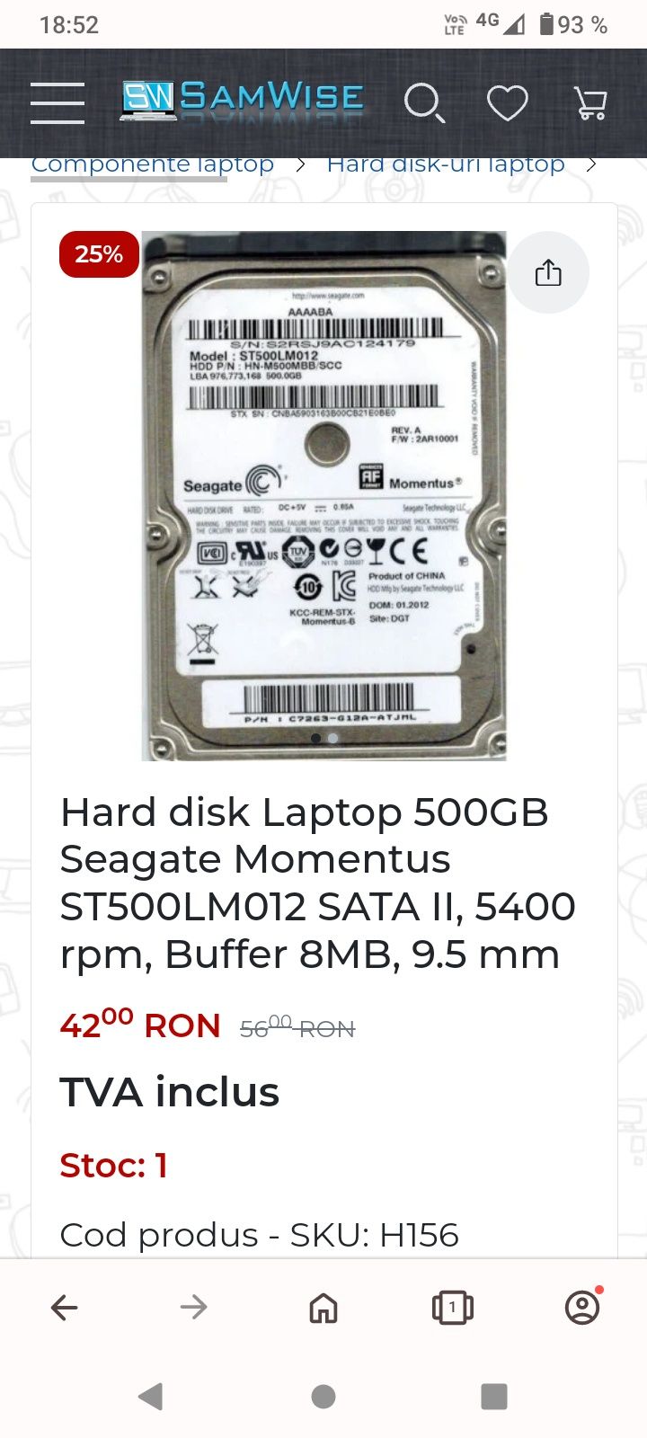 Hard disk laptop 500 GB Seagate