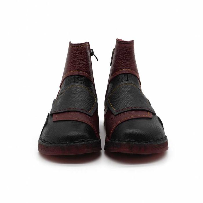 Дамски боти от естествена кожа в черно и бордо