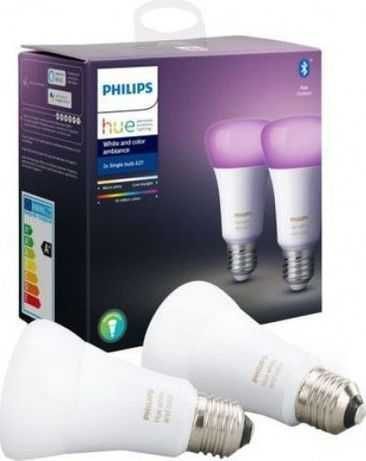 Philips Hue 2 Becuri Led Alb Color E27, 9W Bluetooth Wi-Fi - SIGILAT!