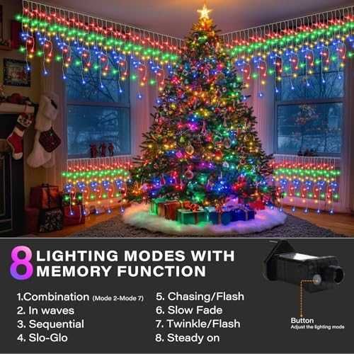 Коледни висулки 400 LED RGB, 8 режима, външни, водоустойчиви светлини