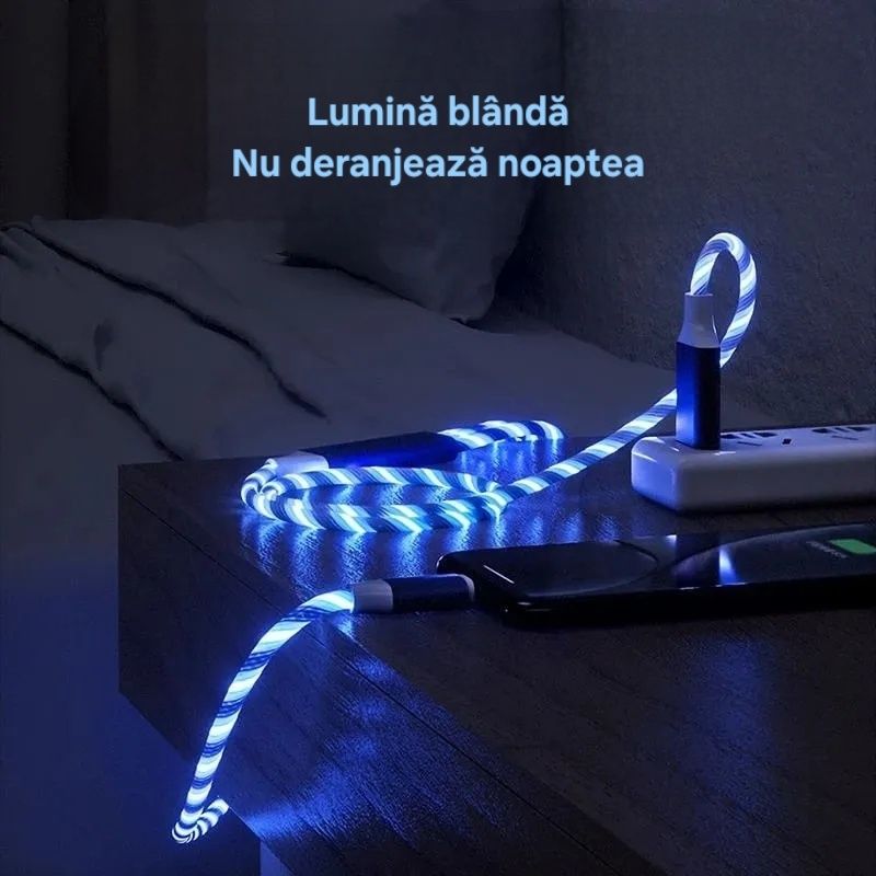 Cablu încărcare/date 3in1. Luminos. Fast Charge. UsbC/IOS/Micro. Cupru