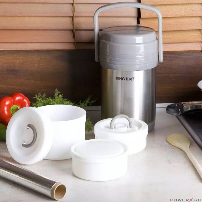 Termos alimentar, din inox, 3 recipiente, capacitate totala 1.5L,