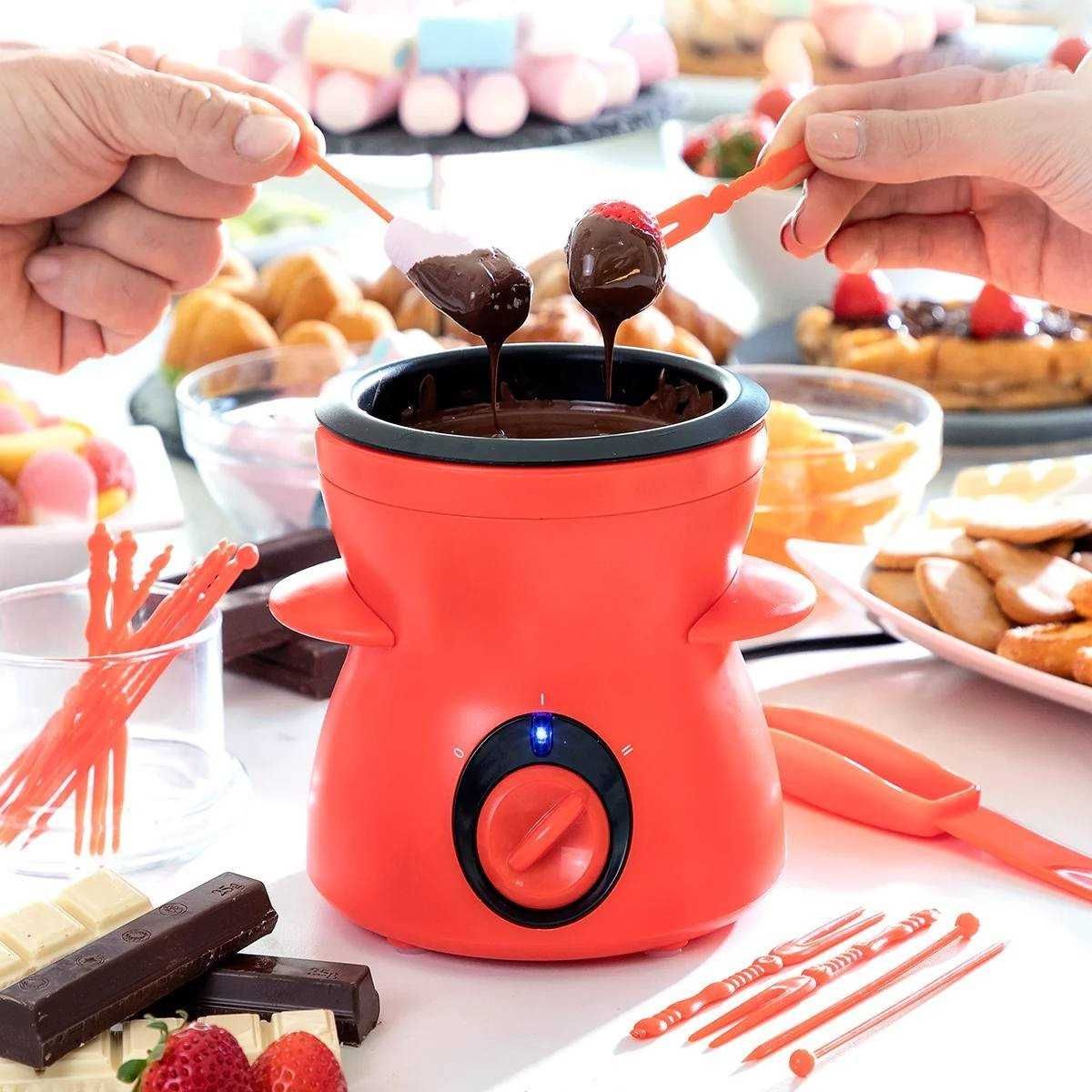 Set preparare fondue de ciocolata pentru 2 persoane, 25 W, rosu