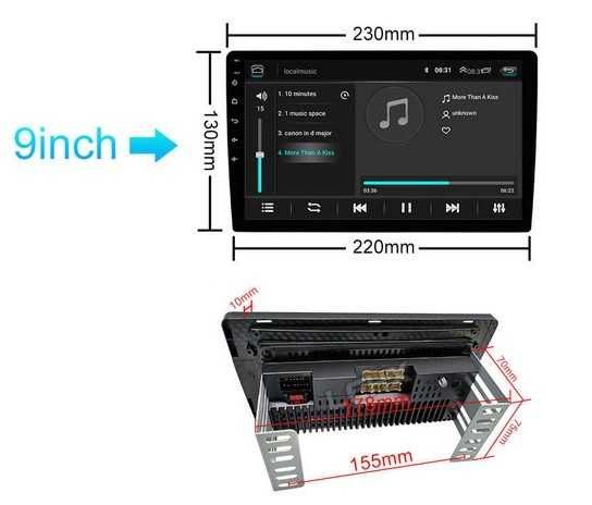 Мултимедия MP3 с двоен дин 9" Android 9 + GPS   А233
