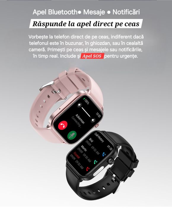Smartwatch Medical Roz. Analize fără ac: glicemie, colesterol, EKG etc