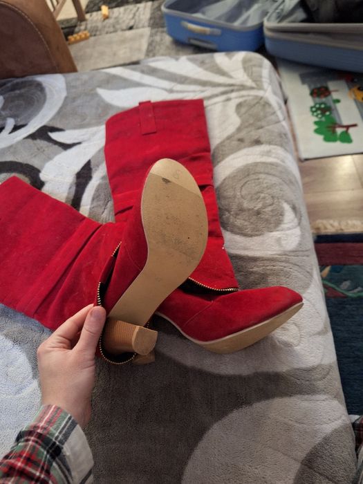 Cizme roșii piele cu toc