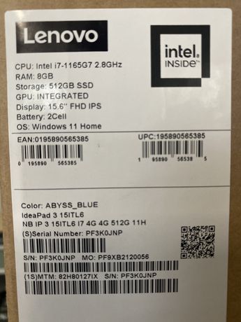 Laptop Lenovo IdeaPad 3 15,6” I7 Sigilat.