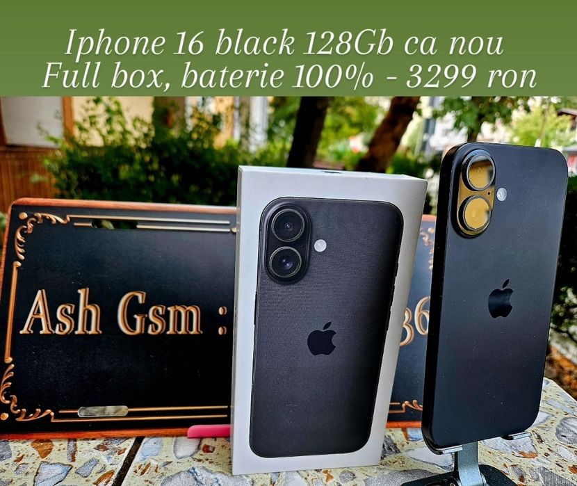Iphone 16 black 128Gb, ca nou, in garantie