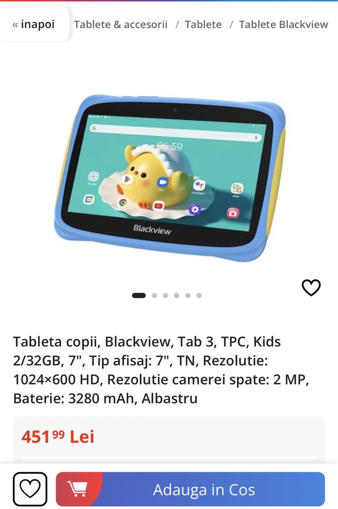 Tableta copii, Blackview, Tab 3, TPC, Kids