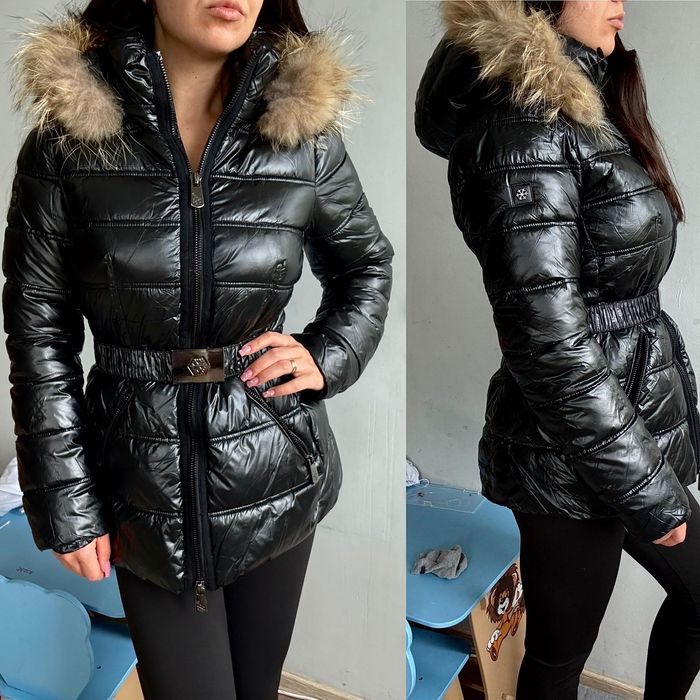 Черно ватирано яке естествен косъм S размер