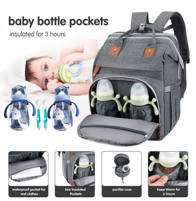 Раница за бебешки принадлежности, сива