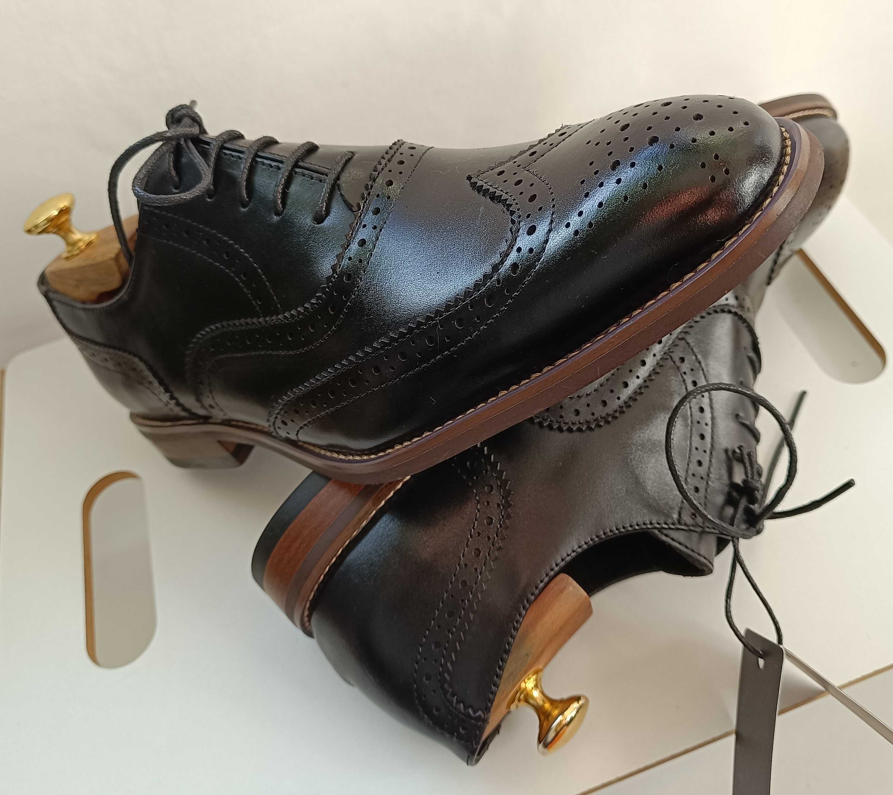 Pantofi oxford 46 brogue de lux Gianni Feraud NOI piele naturala