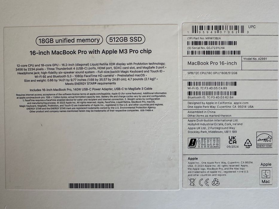 MacBook Pro 16" M3 PRO 12CPU, 18GPU, 18 RAM, 512 SSD/ГАРАНЦИЯ 10.2027г