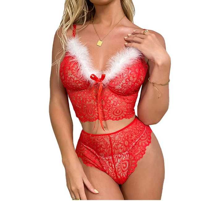Коледно секси бельо за жени, Червен цвят, Еротично бельо за жени