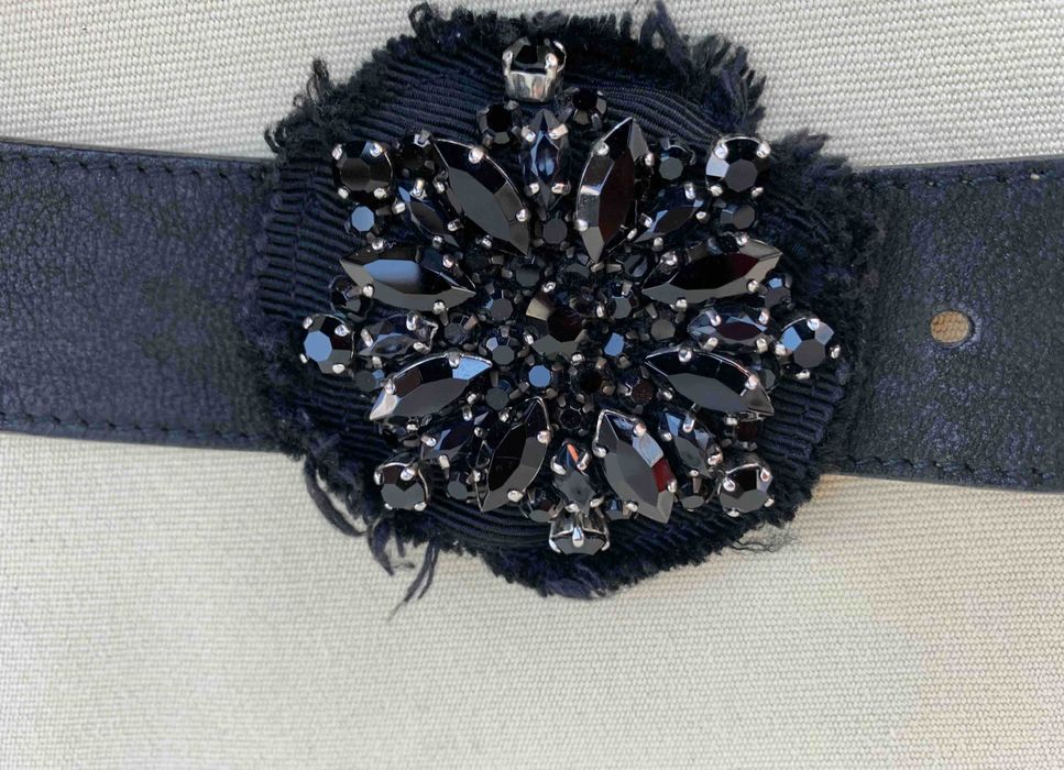 Auth PRADA Centura Curea Neagra Piele Floare Cristale Swarovski ITALIA