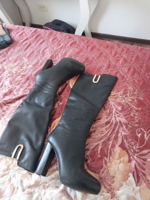 Ботфорты зима европейки 100% натуральная замша кожа мех