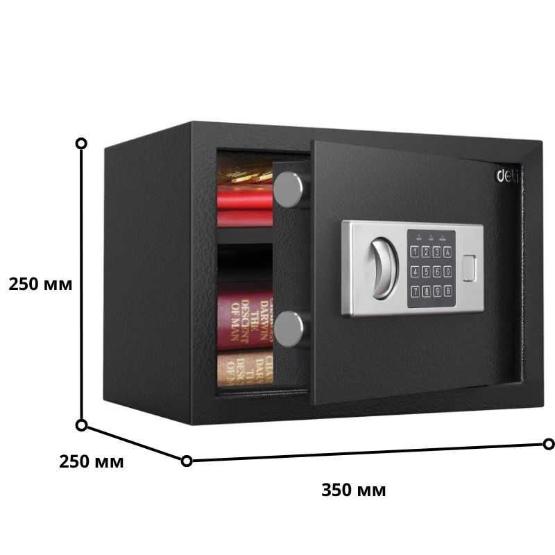 Сейф DELI ET521 электронный замок+ключ, 250х350х250 мм, 6.7 кг, черный