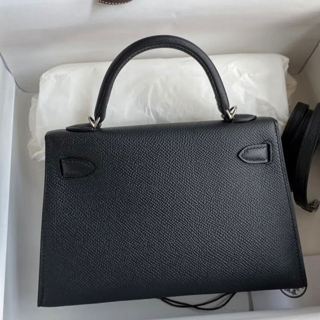 Hermes Mini Kelly Black Epsom Sellier Palladium Hardware